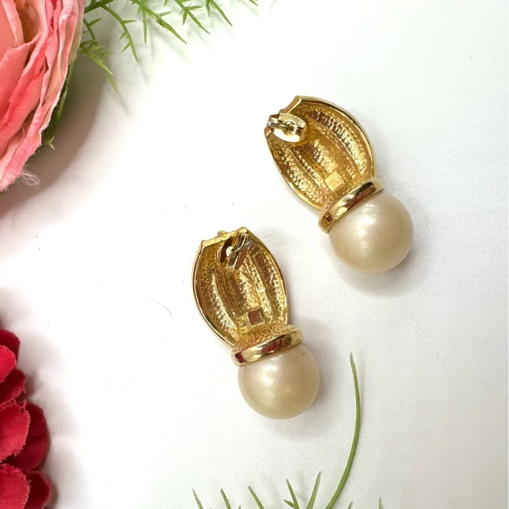VINTAGE⚜️RETRO Golden Pearl Crystal Drop Earrings